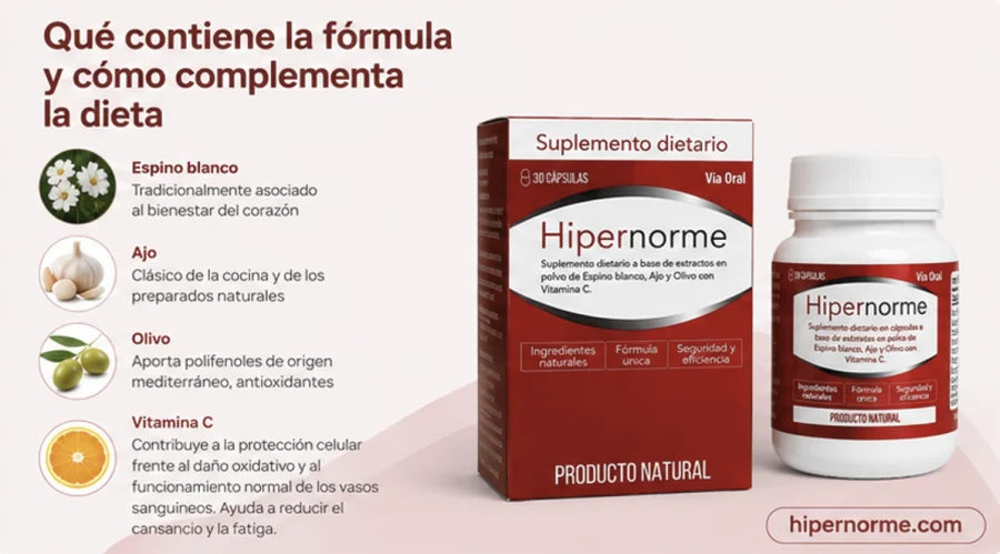 Hipernorme — cápsulas con espino blanco, ajo, olivo y vitamina C